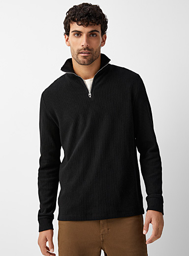 Zip-neck ottoman T-shirt | Le 31 | Shop Men's Long Sleeve T-Shirts ...