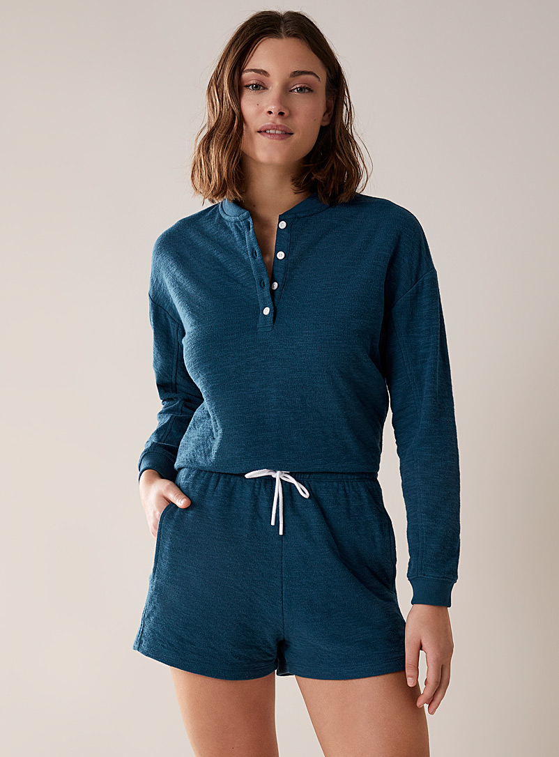 Miiyu x Twik Blue Textured lounge shorts for women