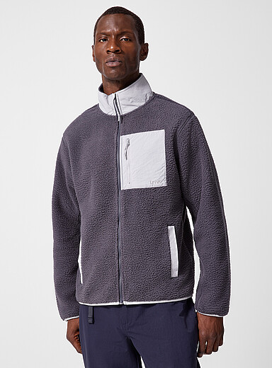 I.FIV5: La veste polaire moutonn&eacute;e insertions nylon Gris ardoise pour homme