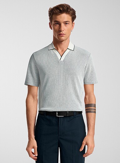 Le 31 Off White Two-tone waffled Johnny-collar polo for men