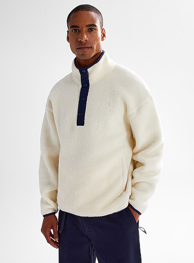I.FIV5 Beige/Greige Contrast-detail polar fleece pullover for men
