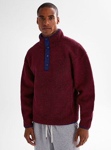I.FIV5 Burgundy Contrast-detail polar fleece pullover for men