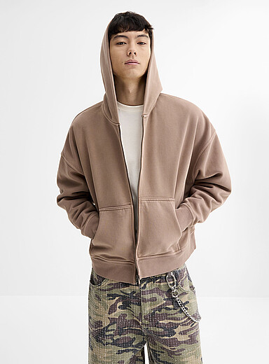 Djab Taupe Peachskin fleece zip-up hoodie <b>Oversized fit</b> for men