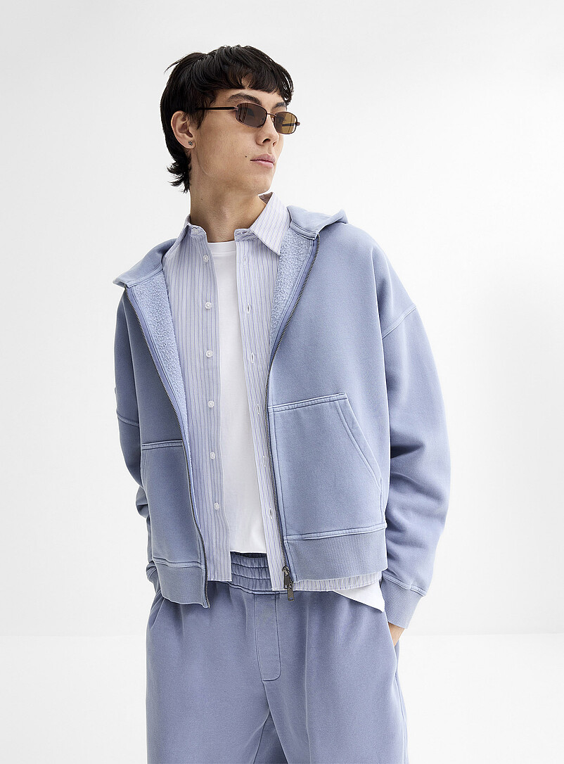 Djab Blue Peachskin fleece zip-up hoodie <b>Oversized fit</b> for men