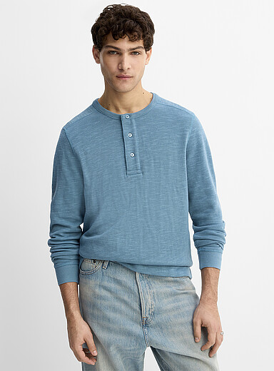 Le t-shirt henley jersey double face <b>Coupe standard</b>