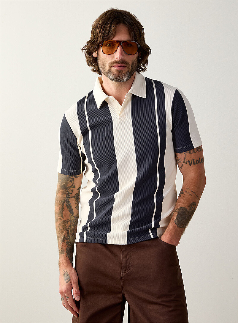 Le 31 Brown Vertical stripe ribbed polo <b>Standard fit</b> for men