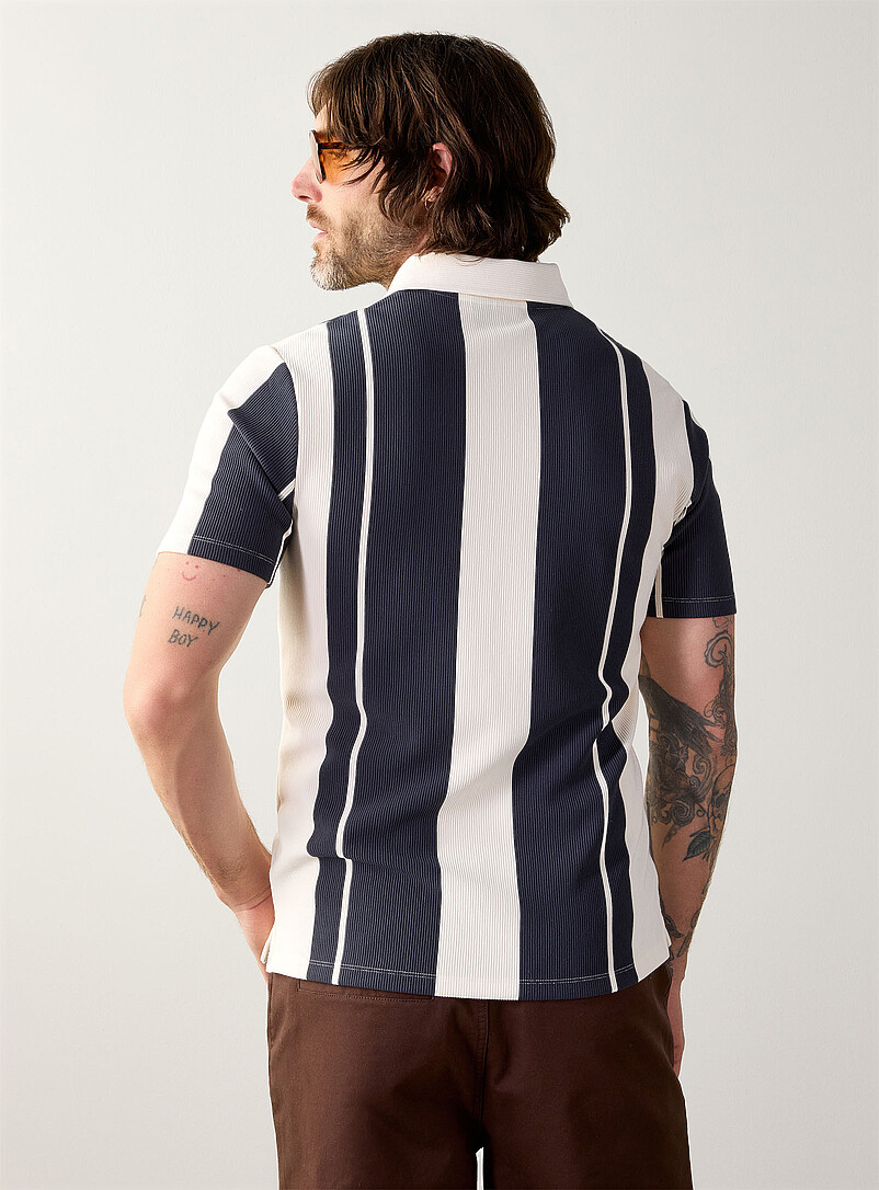 Le 31 Brown Vertical stripe ribbed polo <b>Standard fit</b> for men