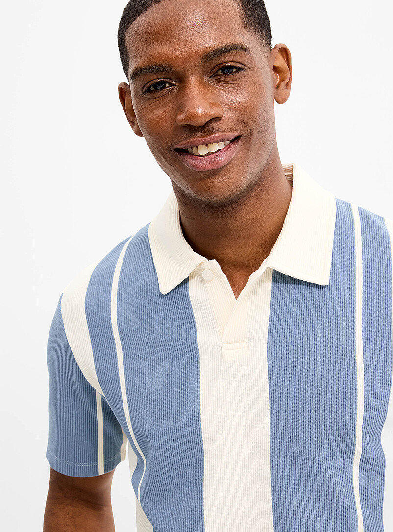 Le 31 Brown Vertical stripe ribbed polo <b>Standard fit</b> for men