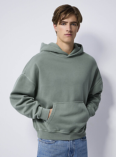 Le 31 Green Muted colour hoodie for men