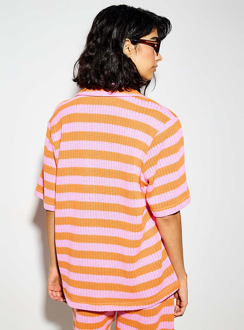 Ic&ocirc;ne Patterned Blue Striped notch-collar knit shirt for women
