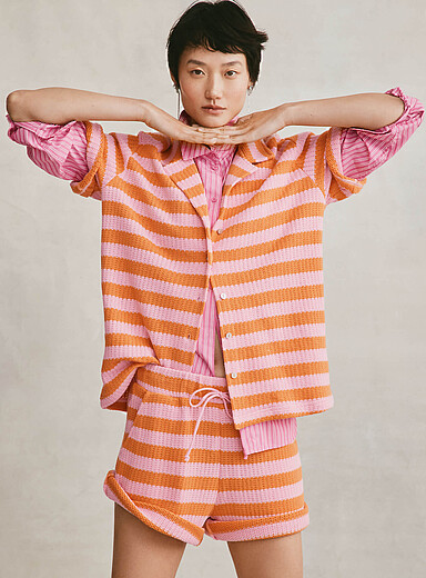Striped drawcord-waist knit short