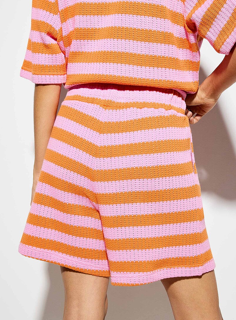 Ic&ocirc;ne Patterned pink Striped drawcord-waist knit short for women