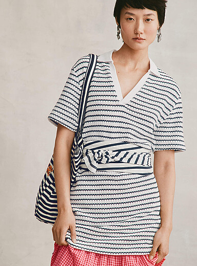 Striped Johnny collar knit minidress