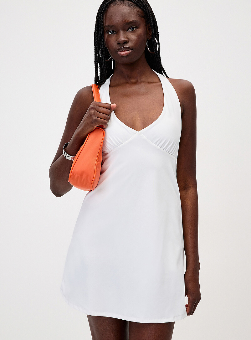 Twik White A-line halter minidress for women