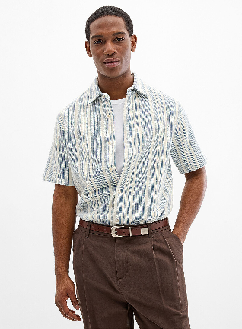 Le 31: La chemise tricot boucl&eacute; ray&eacute; <b>Coupe confort</b> Bleu pour homme