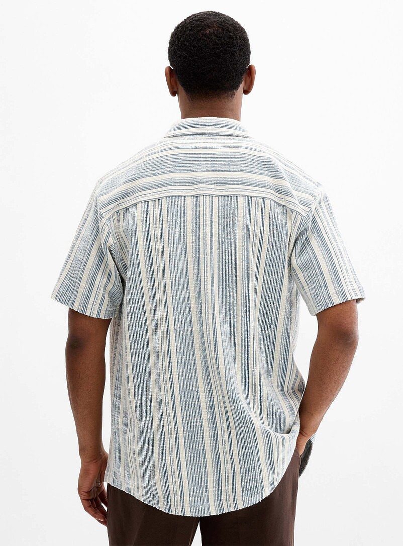 Le 31 Blue Striped boucl&eacute;-knit shirt <b>Comfort fit</b> for men