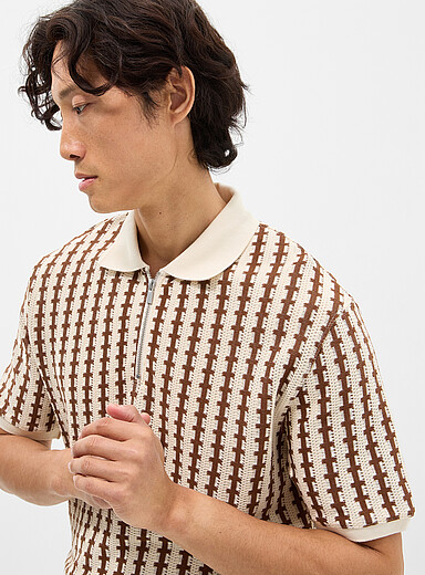 Le polo col zipp&eacute; tricot jacquard <b>Coupe confort</b>