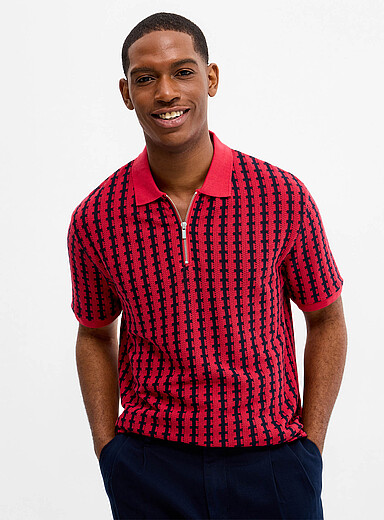 Le polo col zipp&eacute; tricot jacquard <b>Coupe confort</b>