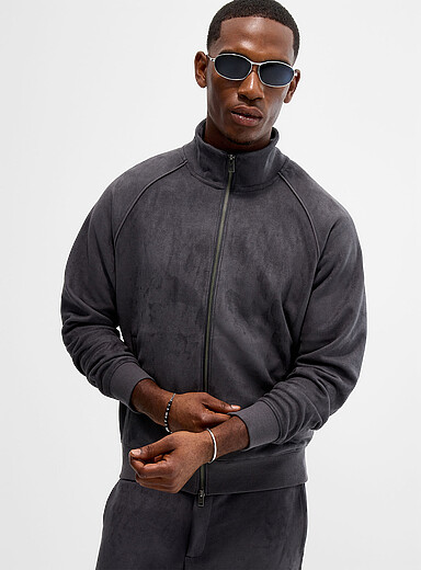 Faux-suede track jacket