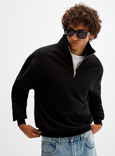 Djab Black Heavy fleece quarter-zip sweatshirt DJAB 101 <b>Relaxed fit</b> for men