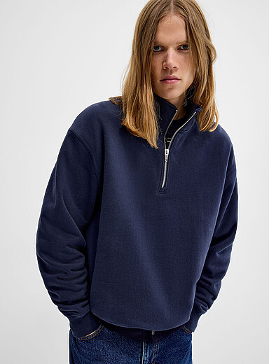 Djab Navy/Midnight Blue Heavy fleece quarter-zip sweatshirt DJAB 101 <b>Relaxed fit</b> for men