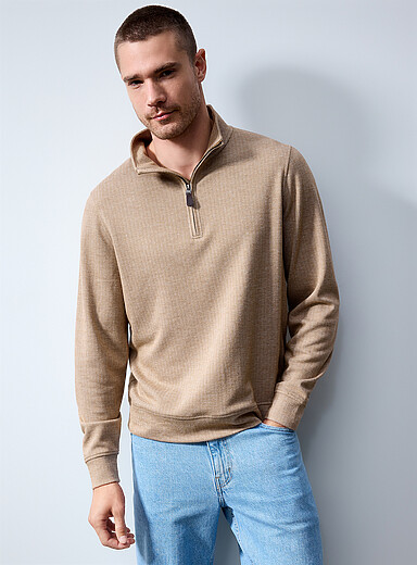 Le 31: Le sweat chevrons col montant Sable pour homme