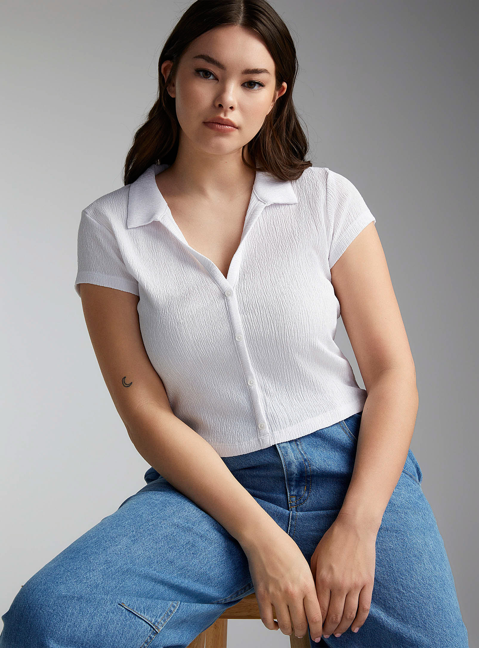 Twik Textured Short-sleeve Mini-shirt In Ivory White