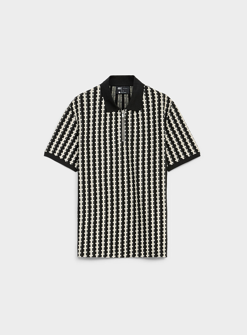 Zip-Neck Jacquard Knit Polo Comfort Fit