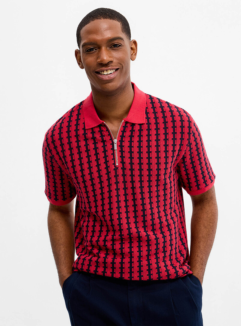 Zip-neck jacquard knit polo Comfort fit product image (primary)
