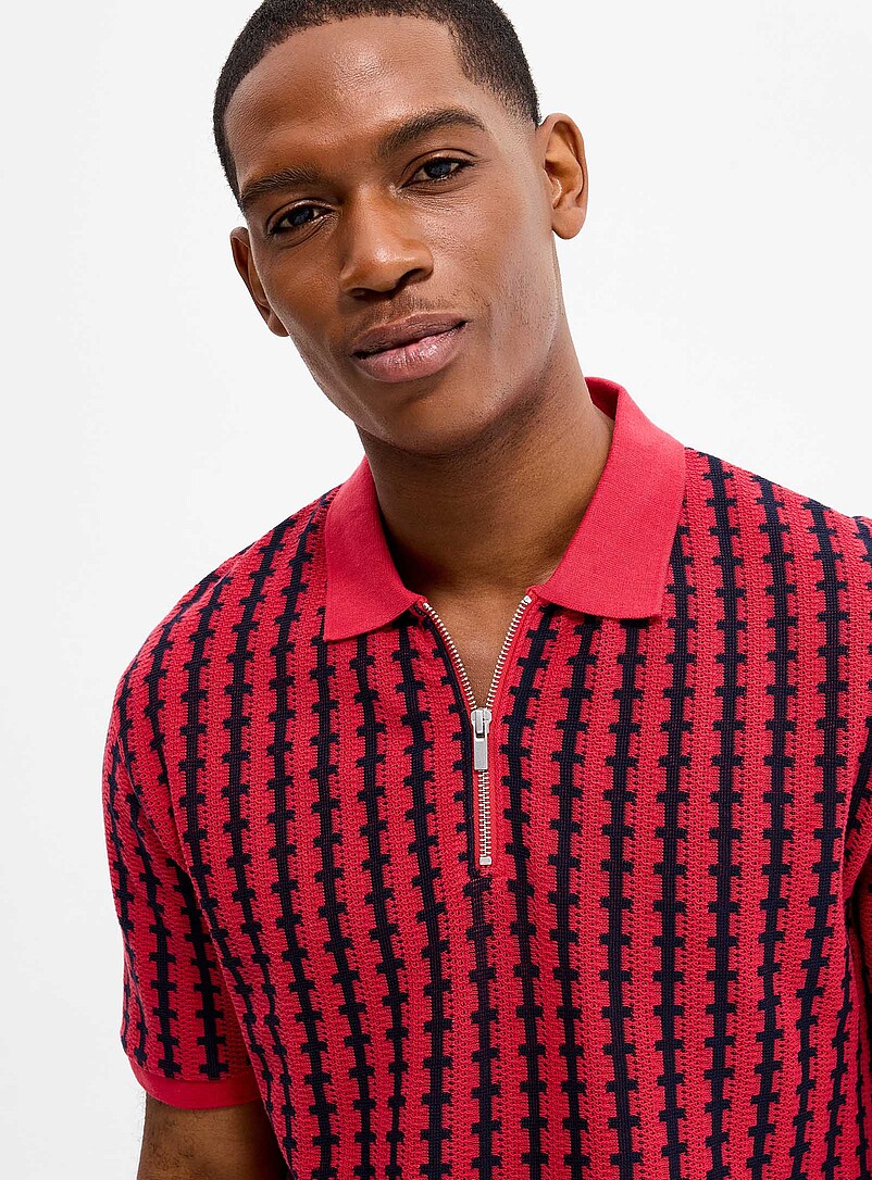 Zip-neck jacquard knit polo Comfort fit product image 2