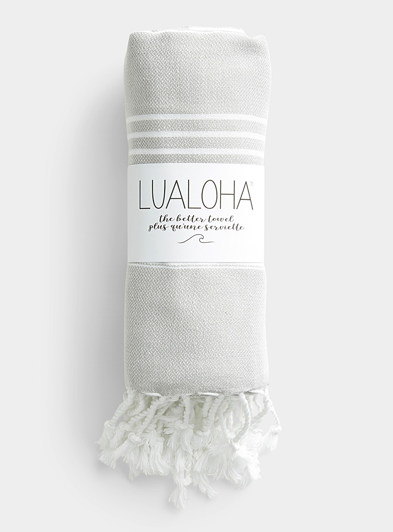 Lualoha Light Grey Traditional pinstripe fouta for women