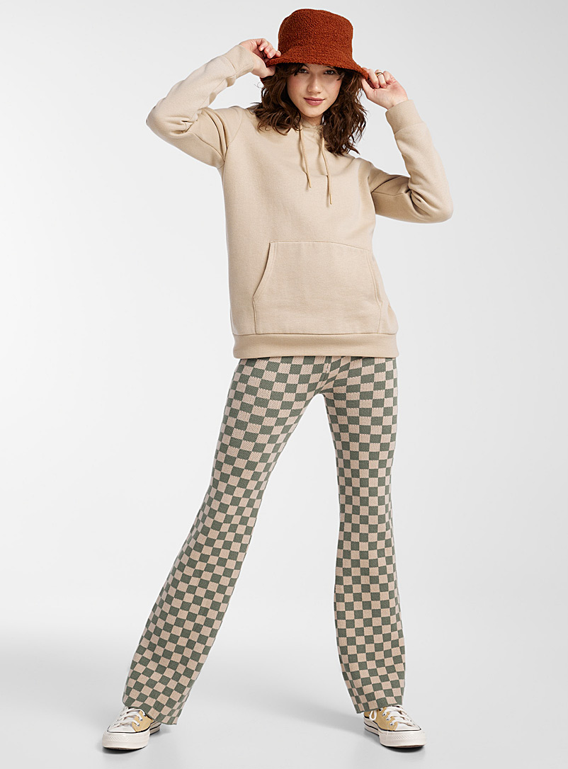 Twik Khaki Checkered pattern flared pants for women