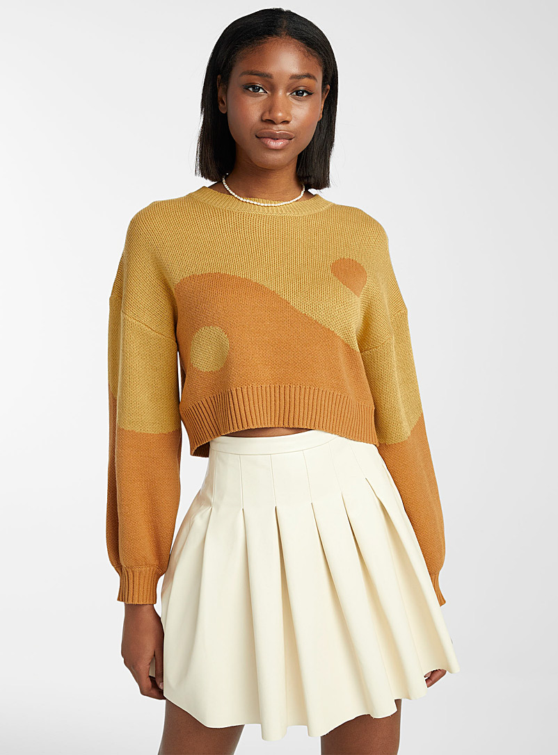 Twik Patterned Yellow Yin and yang cropped sweater for women
