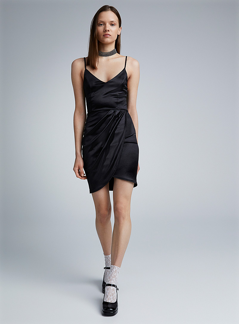 Twik Black Shiny crossover dress for women