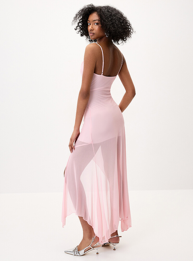 Twik: La robe filet fente volants Rose pour femme