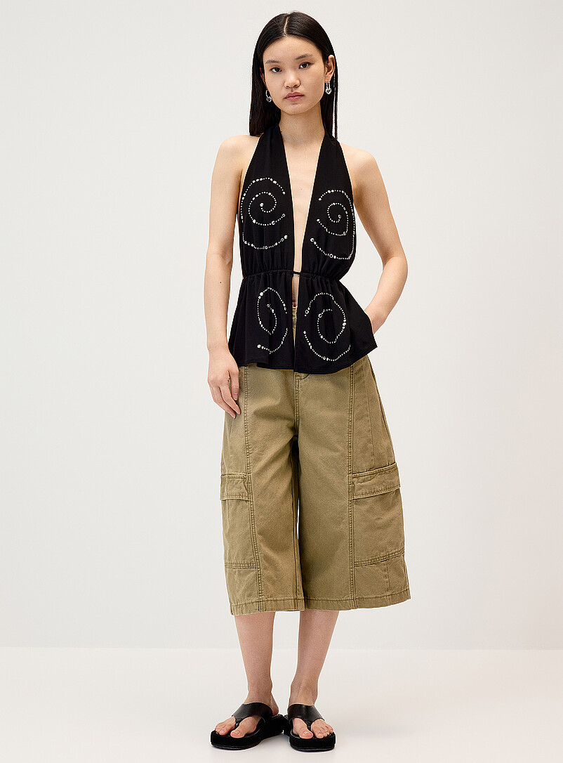 Twik: La camisole licou ouverte clous Brun pour femme