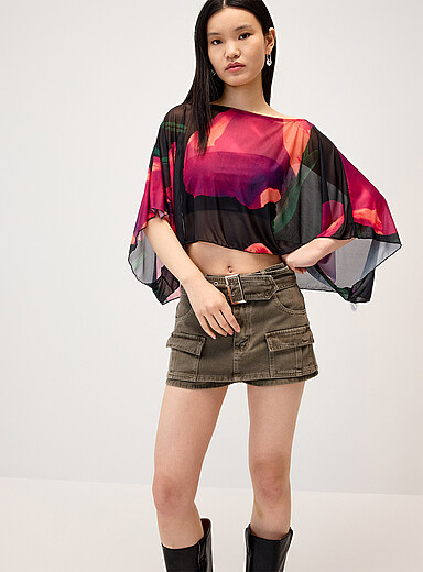 Floral mesh poncho