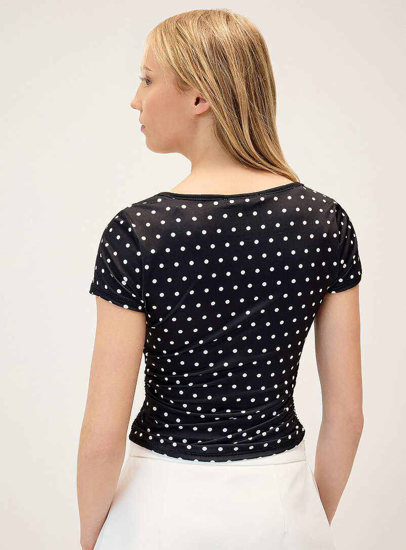 Twik Black Satiny lace polkadot T-shirt for women