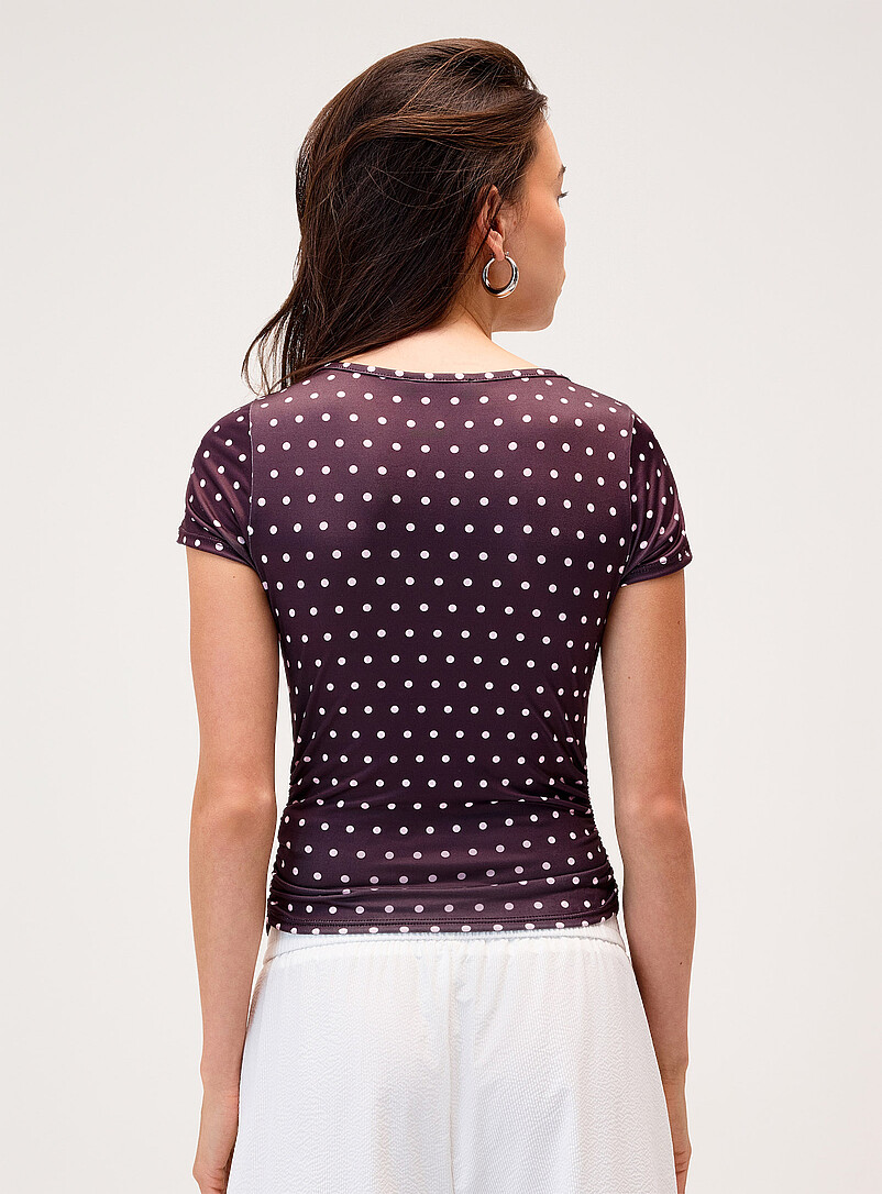Twik: Le t-shirt satin&eacute; dentelle et pois Noir pour femme