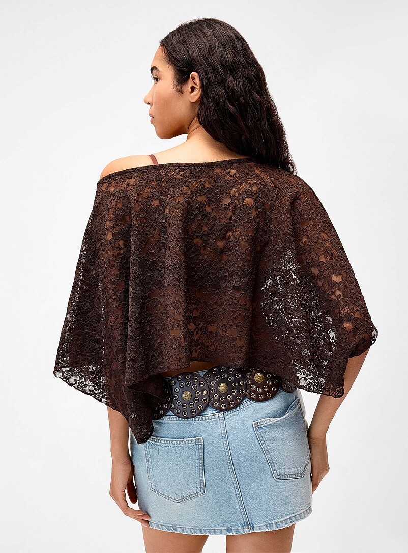 Twik Brown Pure lace cropped poncho for women