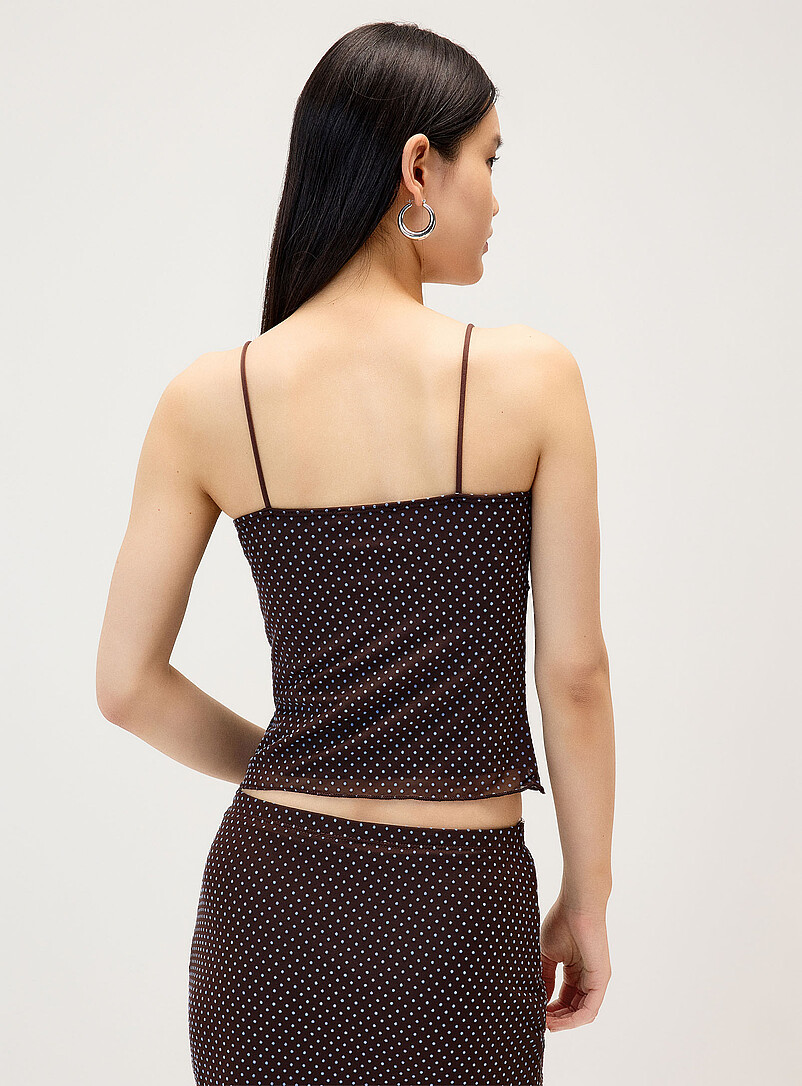 Twik Patterned Brown Flocked polka-dot cropped cami for women