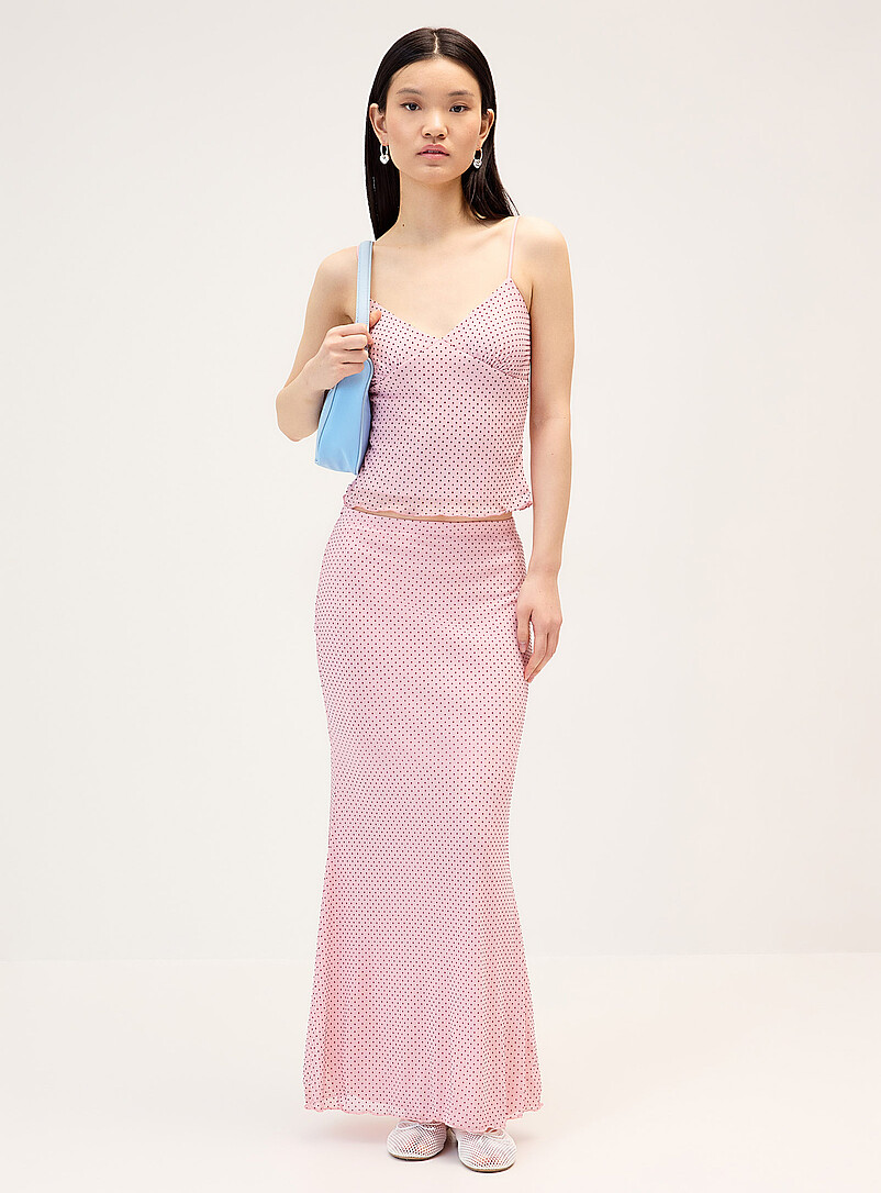 Twik: La camisole courte pois floqu&eacute;s Brun &agrave; motifs pour femme