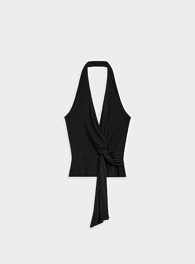Twik Black Cable-knit halter cami for women