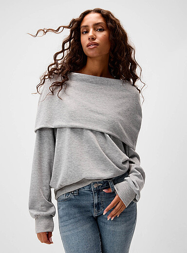 Twik: Le sweat ample m&eacute;gacol Bardot  Gris pour femme