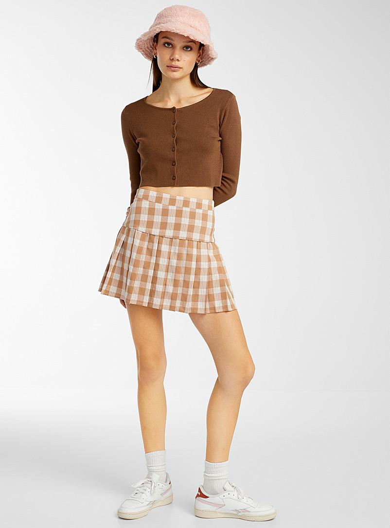 Twik Ecru/Linen Mini-check pleated skirt for women