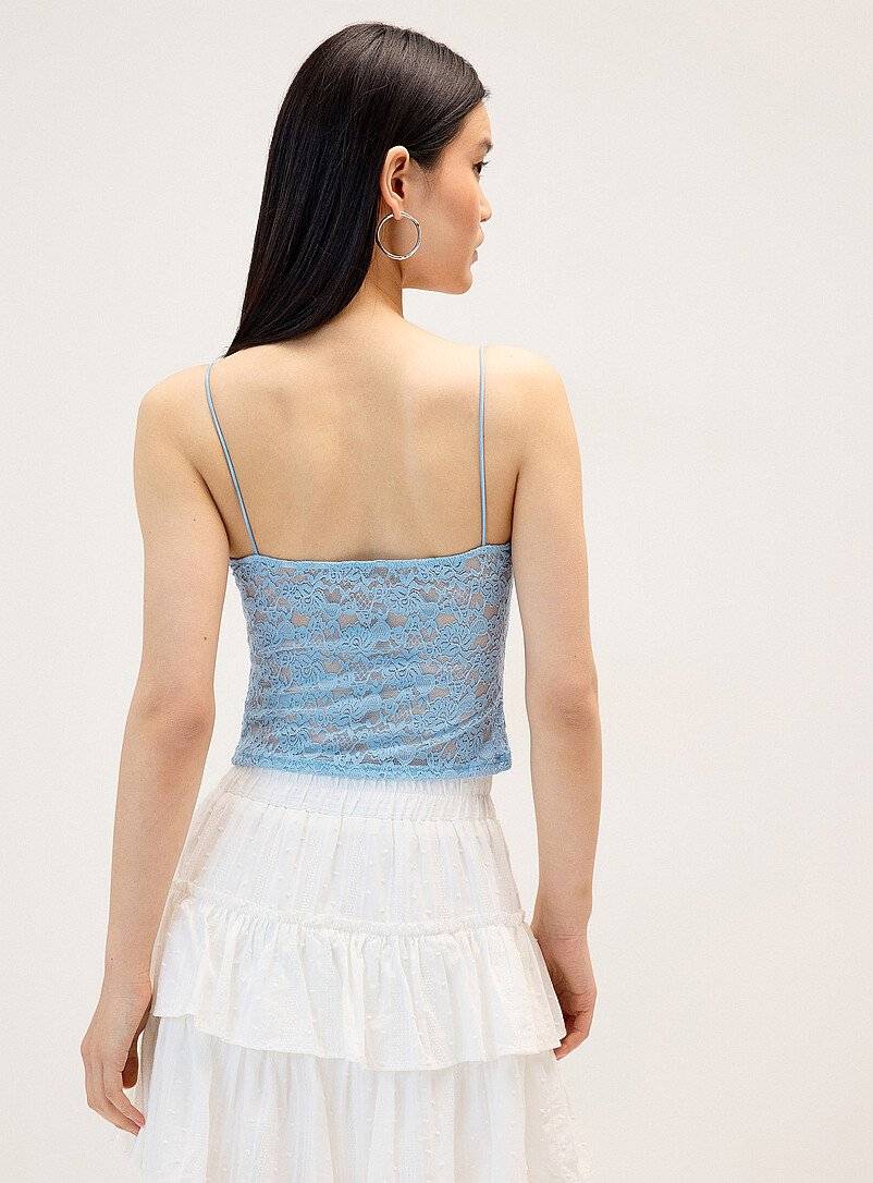 Twik Baby Blue Thin strap lace cropped cami for women
