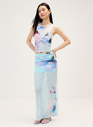 La jupe maxi filet fleurs aquarelle