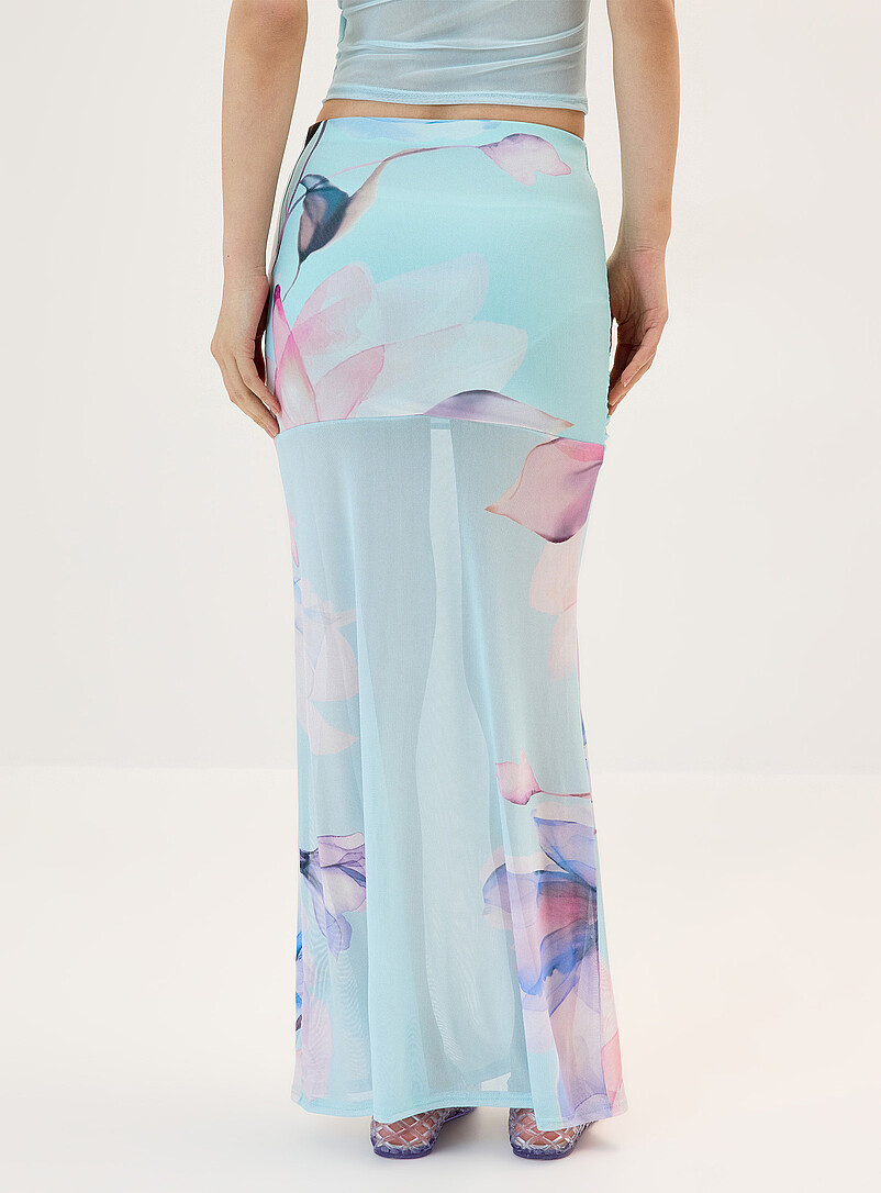 Twik: La jupe maxi filet fleurs aquarelle Bleu &agrave; motifs pour femme