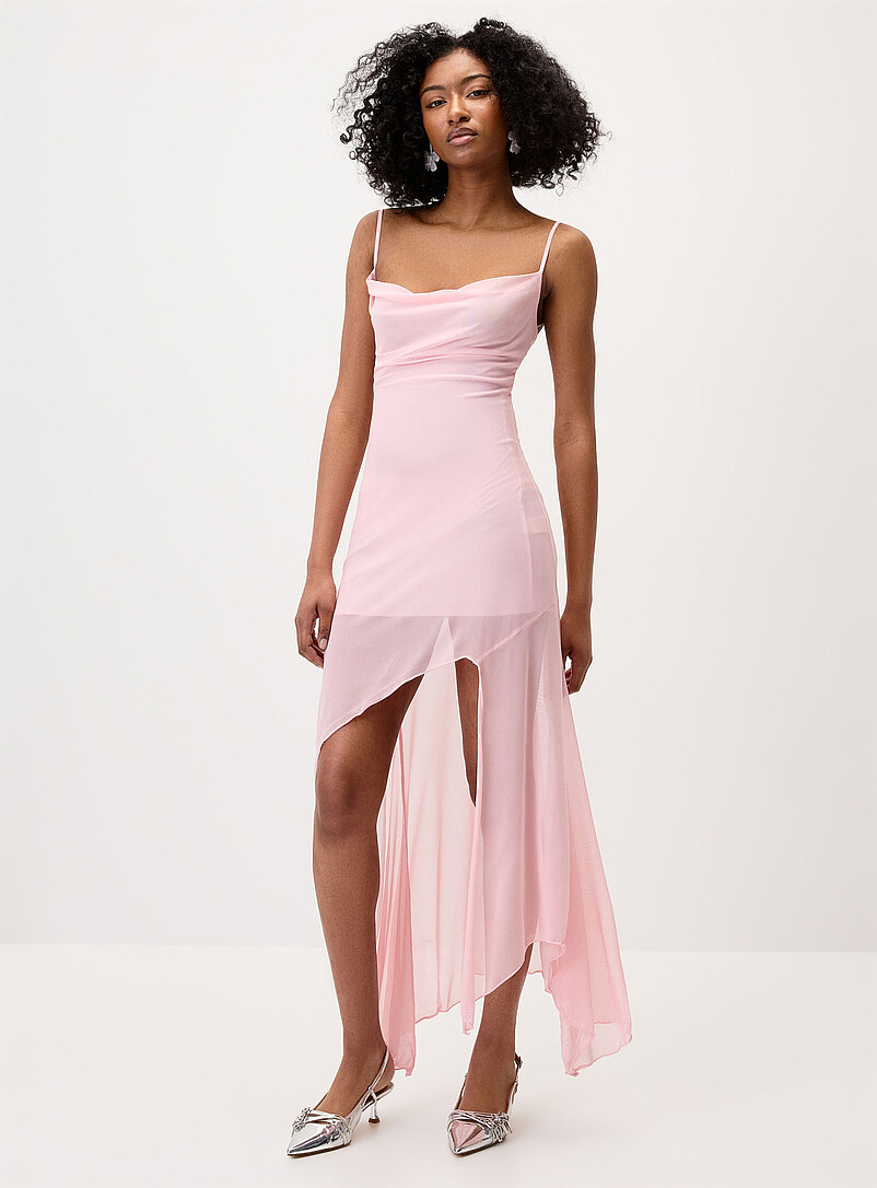 Ruffled Slit Mesh Dress