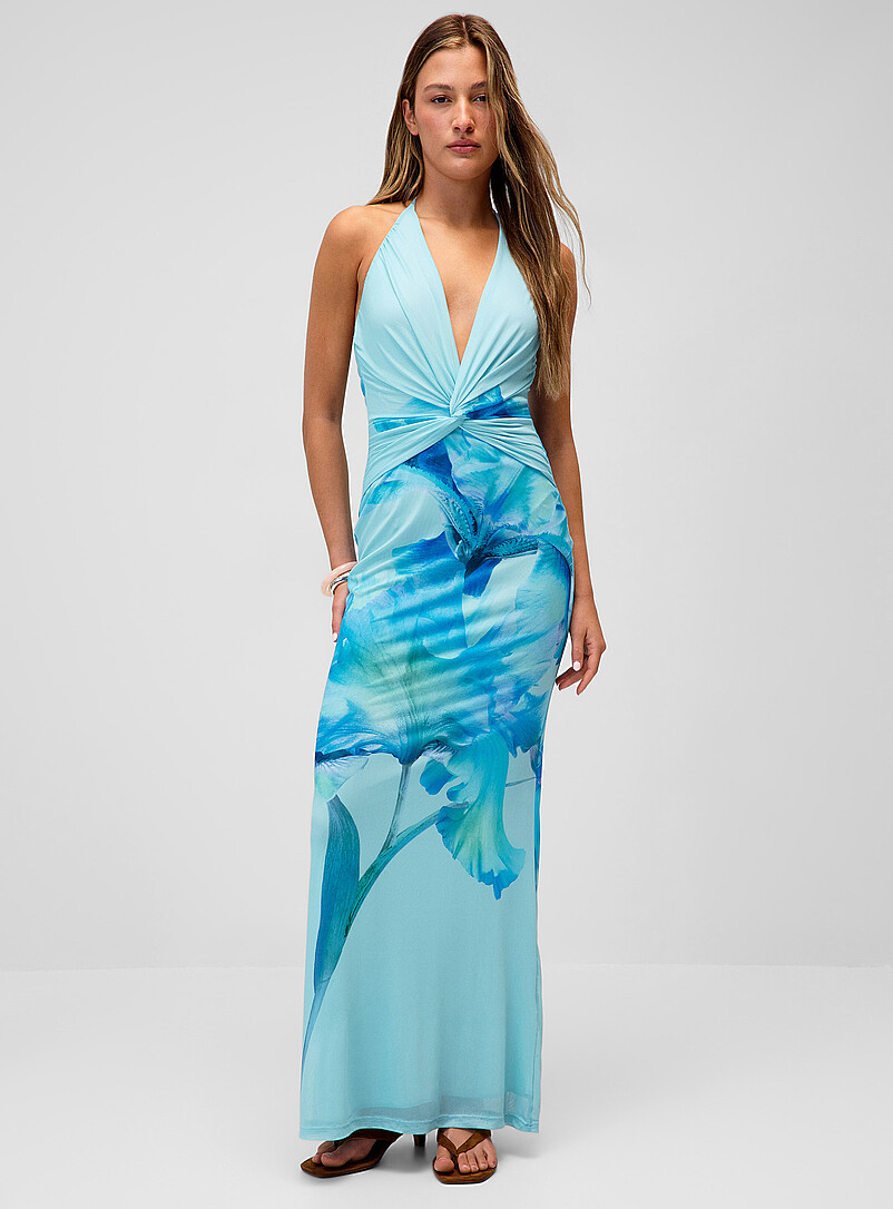 Watercolour flowers mesh halter maxi dress product image (primary)